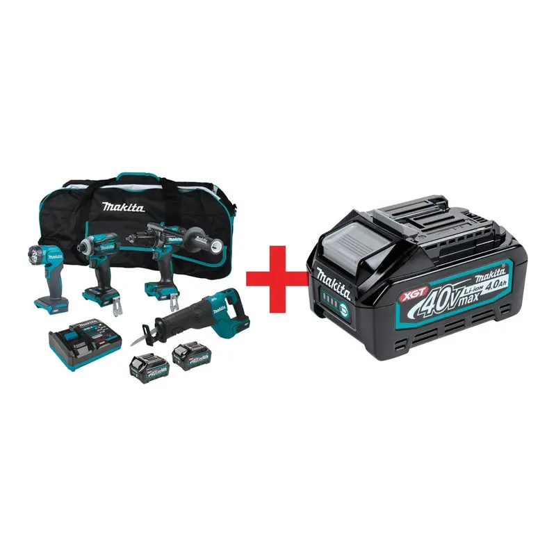 Makita 40V max XGT Brushless Cordless 4-Piece Combo 2.5Ah/4.0Ah Kit, Variety 3-Pack Battery