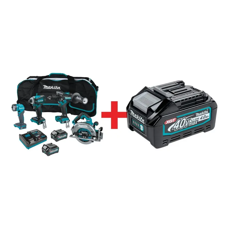 Makita 40V max XGT Brushless Cordless 4-Tool Combo 2.5Ah/4.0Ah Kit, Variety 3-Pack Battery