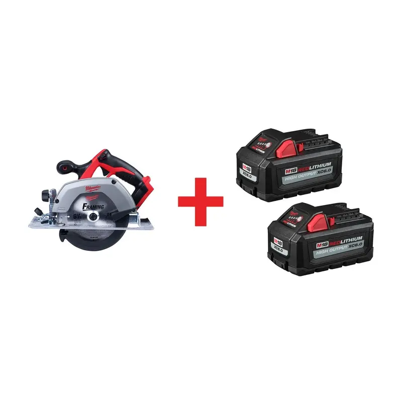 Milwaukee M18 6-1/2" Circular Saw with M18 REDLITHIUM HIGH OUTPUT XC 6.0Ah Battery 2-Pack