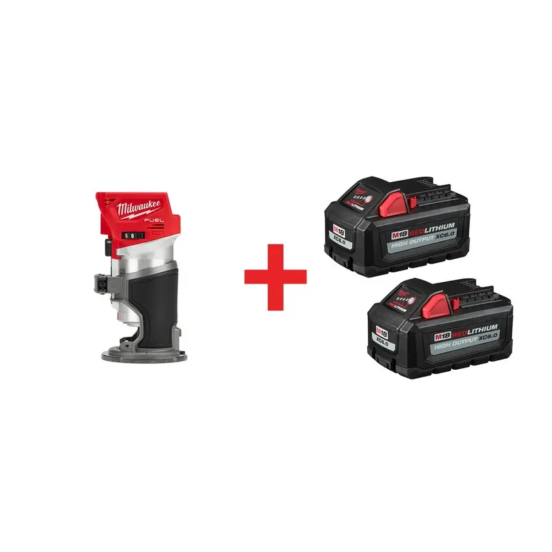 Milwaukee M18 FUEL Brushless Compact Router with M18 REDLITHIUM HIGH OUTPUT XC 6.0Ah Battery 2-Pack