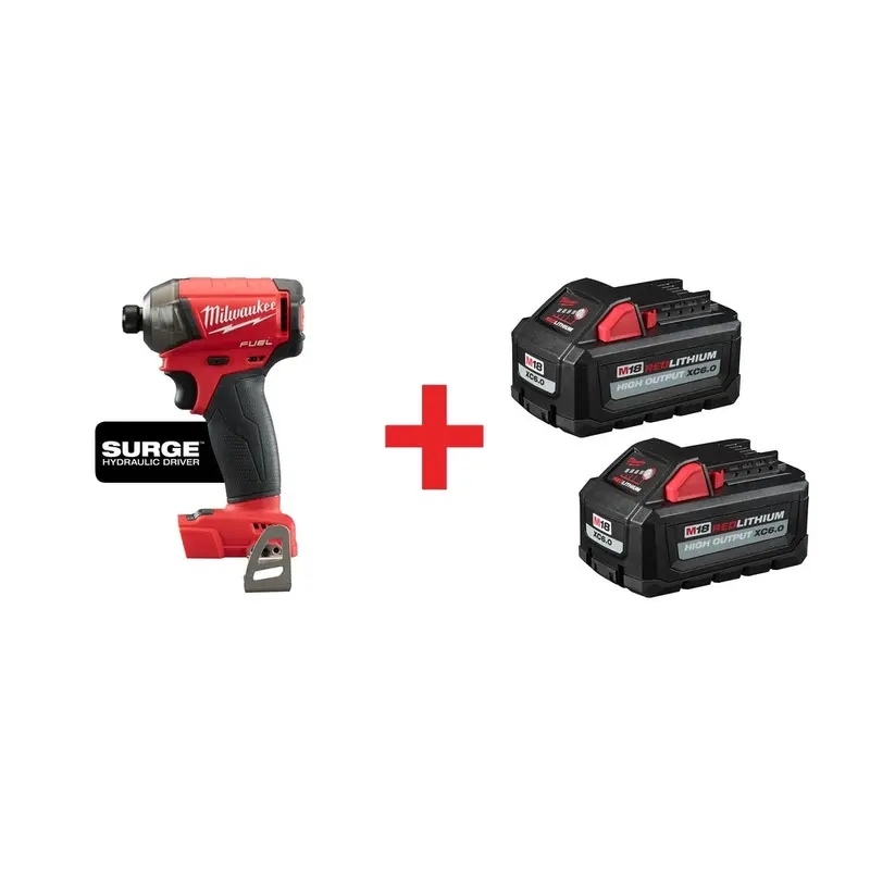 Milwaukee M18 FUEL SURGE 1/4" Hex Hydraulic Driver with M18 REDLITHIUM HIGH OUTPUT XC 6.0Ah Battery 2-Pack