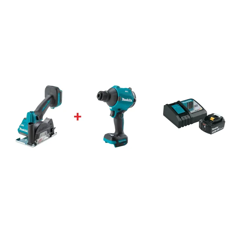Makita 18V LXT Lithium-Ion Brushless Cordless 3" Cut-Off Tool, High Speed Blower/Inflator, and 18V 5.0Ah Battery and Charger Starter Pack