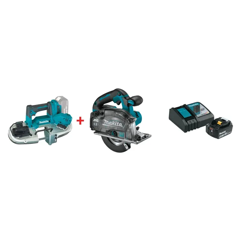 Makita 18V LXT Lithium-Ion Compact Brushless Cordless Band Saw, 5-7/8" Metal Cutting Saw, and 18V 5.0Ah Battery and Charger Starter Pack