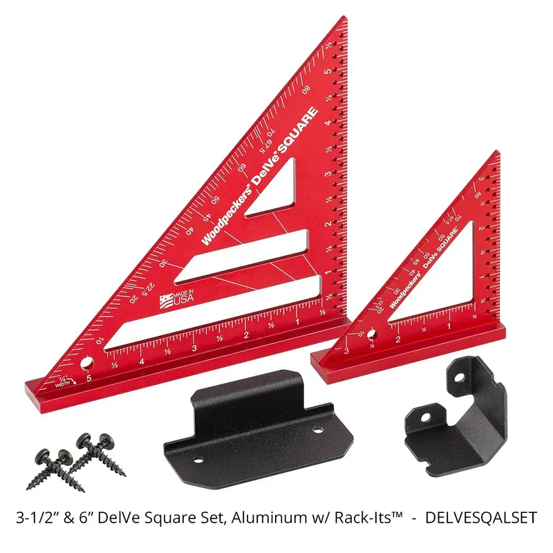 Woodpeckers DELVESQALSET DelVe Square Set, 3.5 in. & 6 in. Aluminum + Rack-It