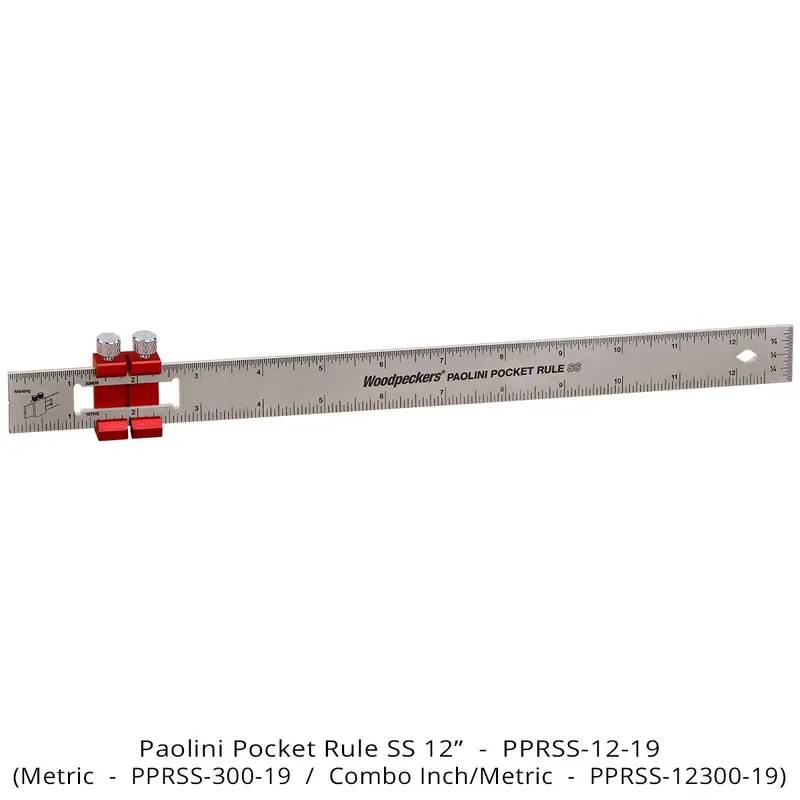 Woodpeckers PPRSS-12300-19 Paolini Pocket Rule, 12"/300mm Stainless Steel