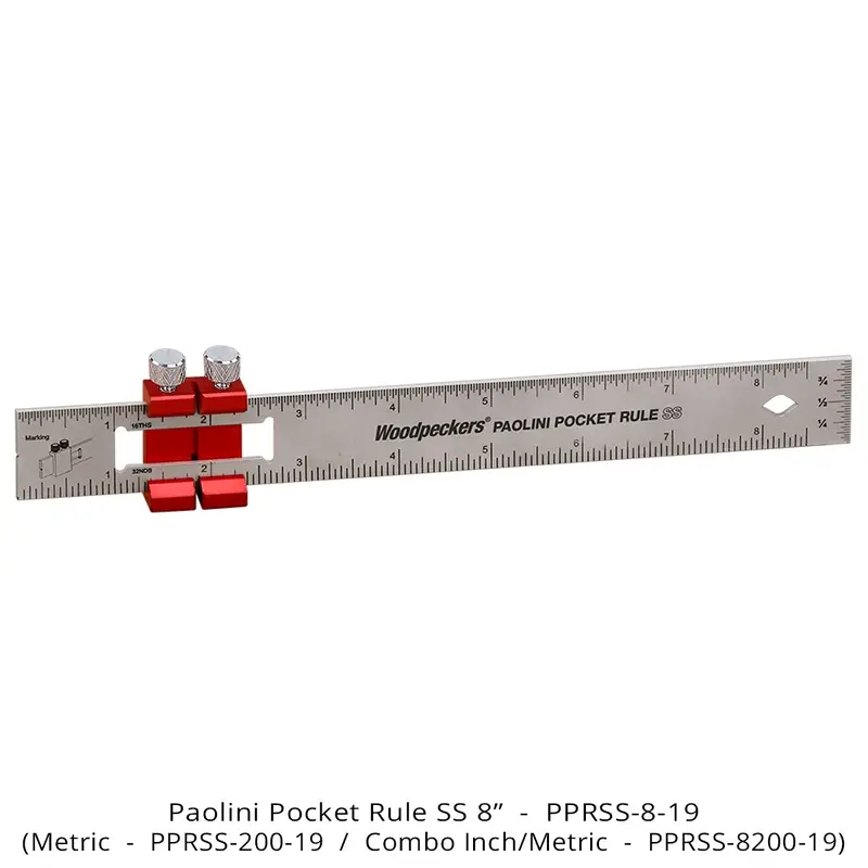 Woodpeckers PPRSS-200-19 Paolini Pocket Rule, 200mm Stainless Steel