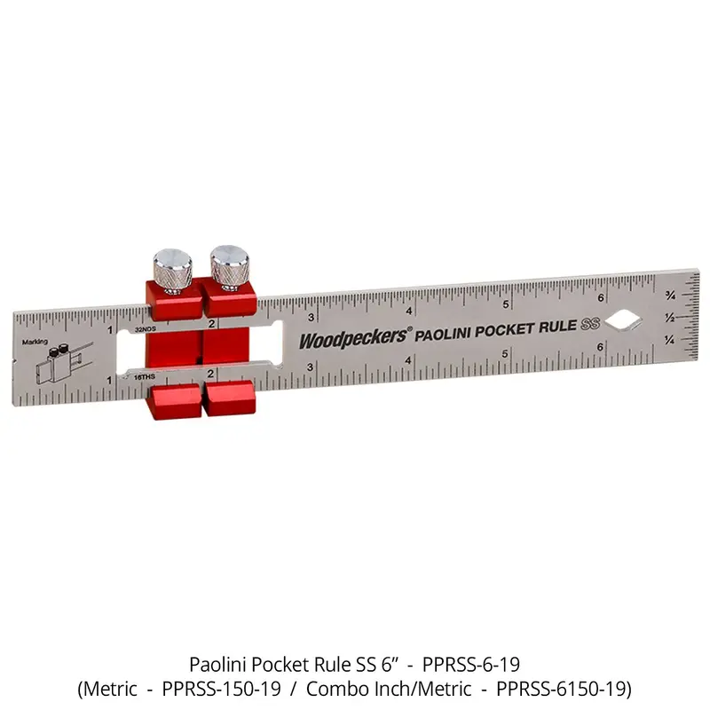 Woodpeckers PPRSS-6150-19 Paolini Pocket Rule, 6"/150mm Stainless Steel