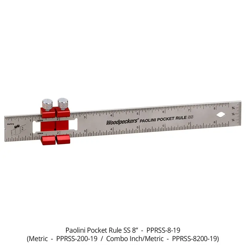 Woodpeckers PPRSS-8-19 Paolini Pocket Rule, 8" Stainless Steel