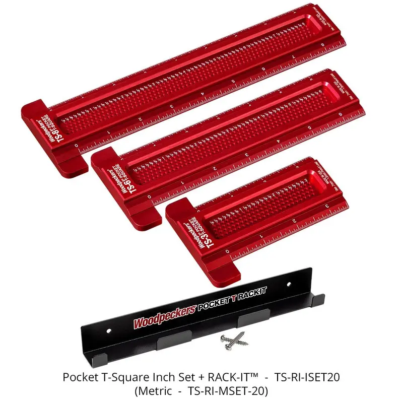 Woodpeckers TS-RI-ISET20 Pocket T-Square Inch Set And Rack-It