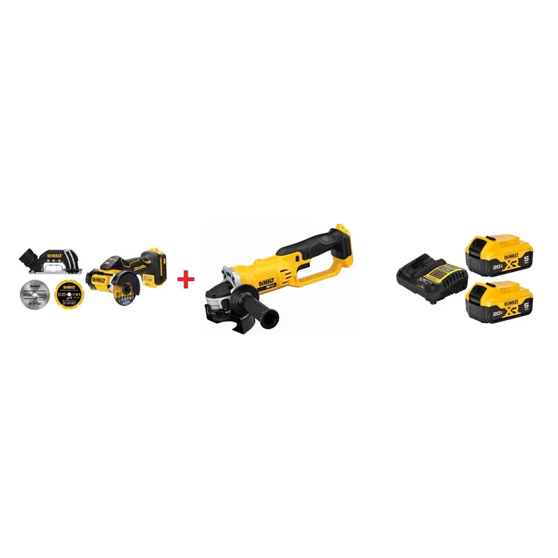 DeWalt 20V MAX XR Brushless 3" / 4-1/2" Angle Grinder Set plus 20V MAX XR 5.0Ah Battery & Charger Starter Kit