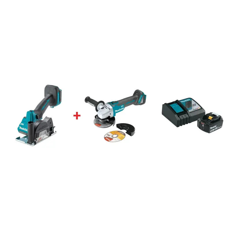Makita 18V LXT Lithium-Ion Brushless Cordless 3" Cut-Off Tool, 4-1/2 / 5" Cut-Off/Angle Grinder, and 18V 5.0Ah Battery and Charger Starter Pack