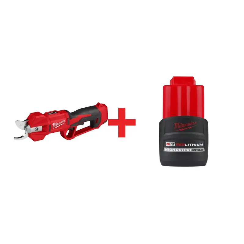 Milwaukee M12 Brushless Pruning Shears with M12 REDLITHIUM HIGH OUTPUT CP 2.5Ah Battery Pack