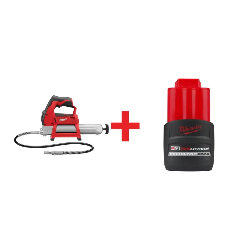 Milwaukee M12 Grease Gun with M12 REDLITHIUM HIGH OUTPUT CP 2.5Ah Battery Pack