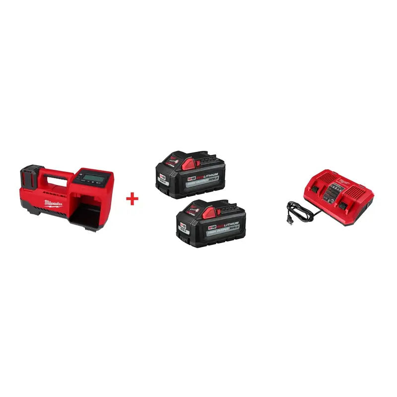 Milwaukee M18 Compact Tire Inflator with 6.0Ah Battery 2-Pack and M18 Dual Bay Simultaneous Rapid Charger