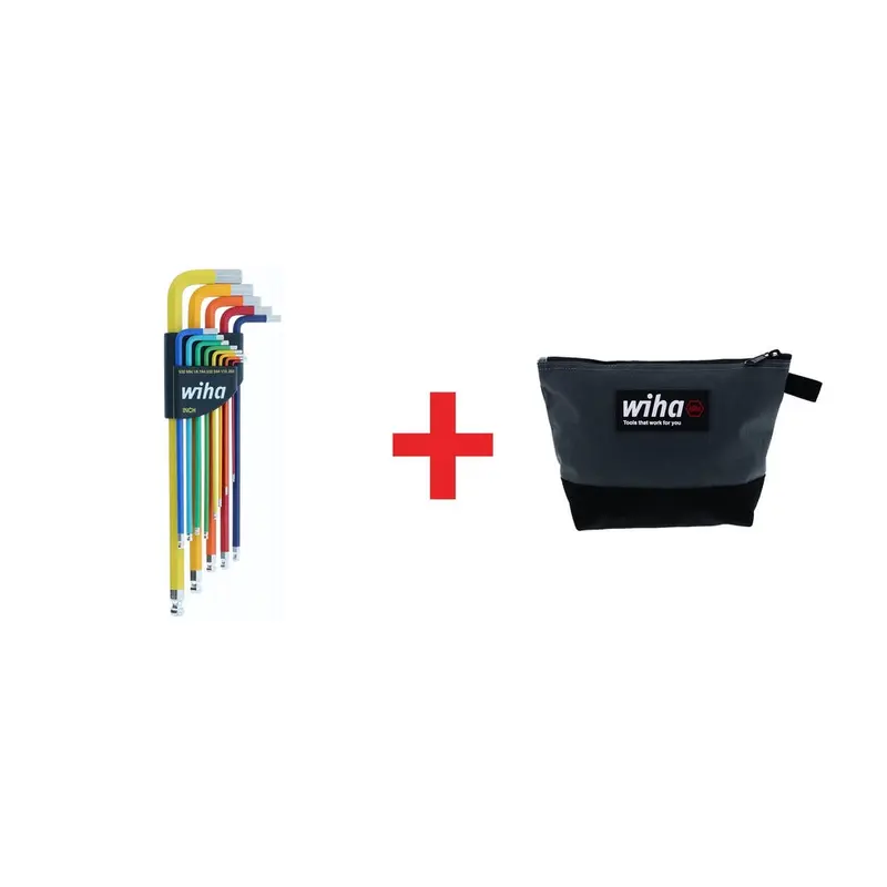 Wiha 9-Piece Ball End Color Coded SAE Hex L-Key Set plus Cordura Multi-Purpose Heavy-Duty Zipper Tool Pouch