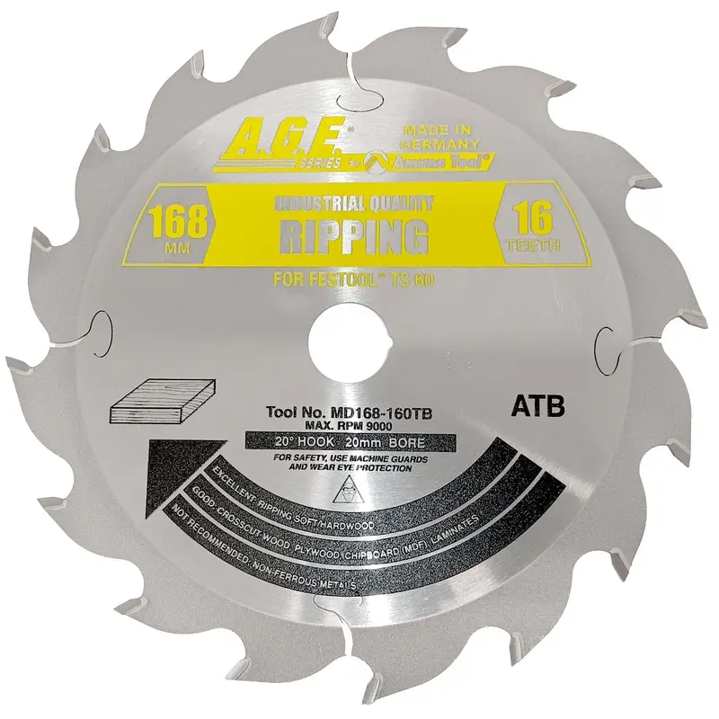 Amana Tools MD168-160TB 168mm x 16T Wood Rip Cut Circular Saw Blade (Fits Festool TS 60 & SYS 50)
