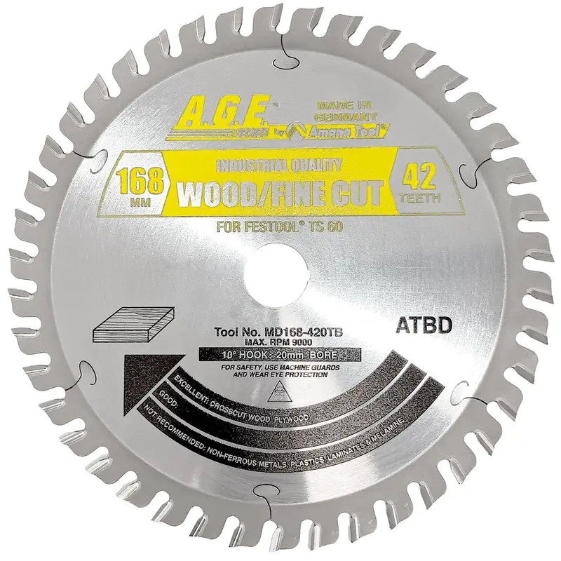 Amana Tools MD168-420TB 168mm x 42T Wood Fine Cut Circular Saw Blade (Fits Festool TS 60 & SYS 50)