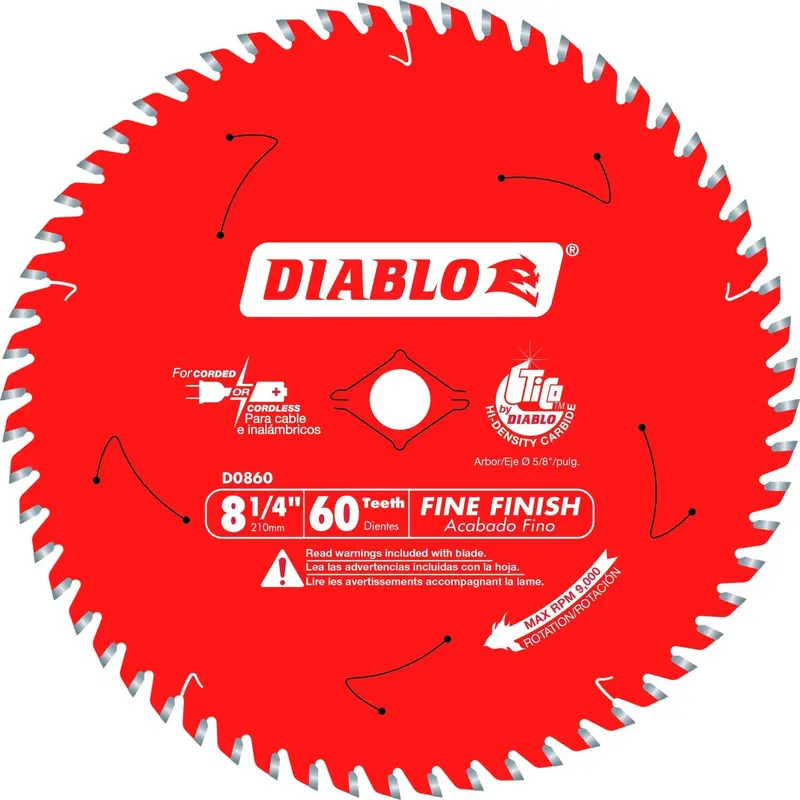 Diablo D0860X 8-1/4 in. x 60 Tooth Fine Finish Saw Blade for Wood