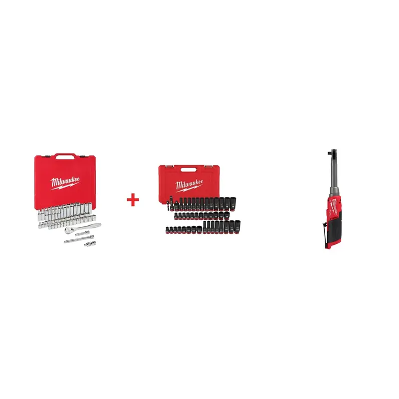 M12 FUEL 12-Volt Lithium-Ion 3/8 in. Extended Reach Cordless Ratchet with Mechanics and Impact Sockets (100-Piece)