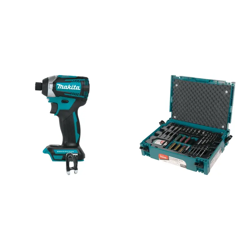 Makita 18V Brushless Cordless Quick-Shift Mode 3-Speed Impact Driver with 66-Piece Contractor Bit Set in Systainer (Bare Tool)