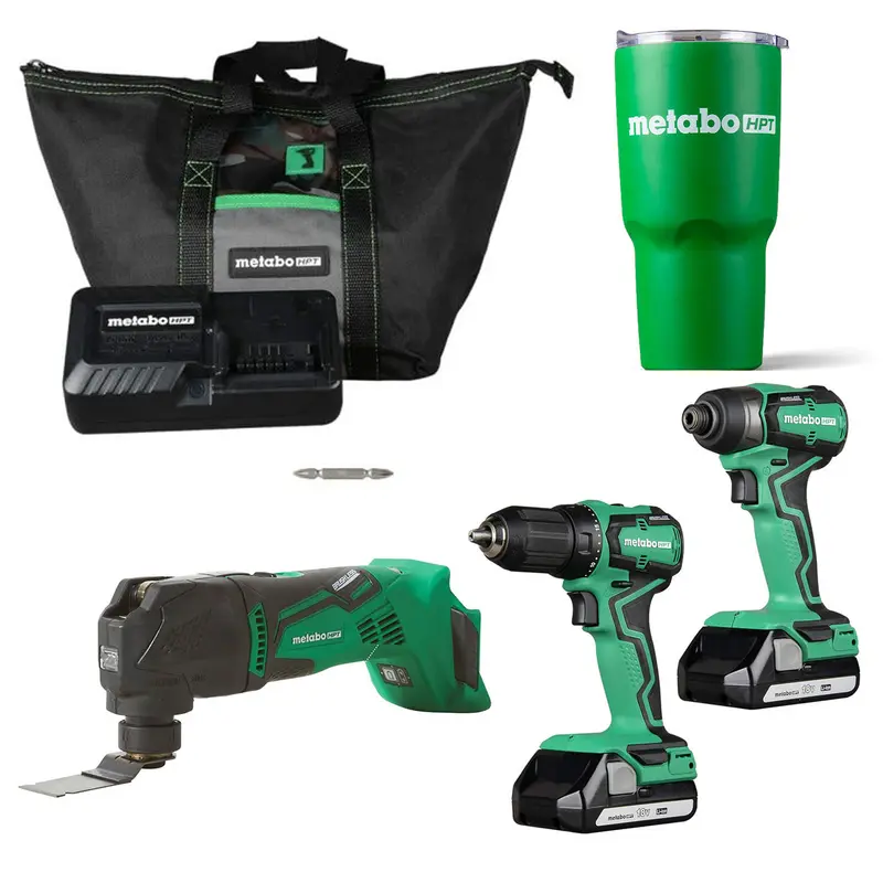 Metabo HPT KC18DDX 18V Cordless Oscillating Multi-Tool, Impact Driver and Drill 1.5 Ah Kit plus 30 oz Vacuum Insulated Tumbler