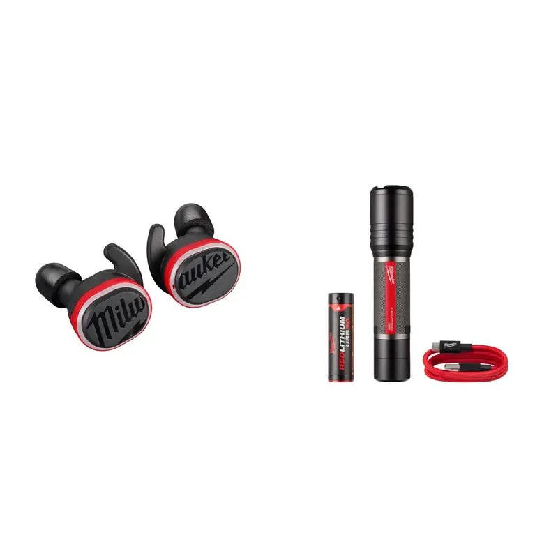 Milwaukee REDLITHIUM USB Bluetooth Jobsite Ear Buds with USB 2,000L Slide Focus Flashlight