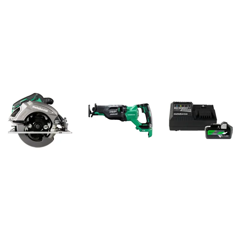 Metabo HPT 36V MultiVolt Brushless 7-1/4-in Circular Saw, Tool Only plus 36V Brushless Reciprocating saw, Tool Only and 36V/18V MultiVolt Lithium Ion Slide Battery and Charger 4.0Ah/8.0Ah Starter Kit