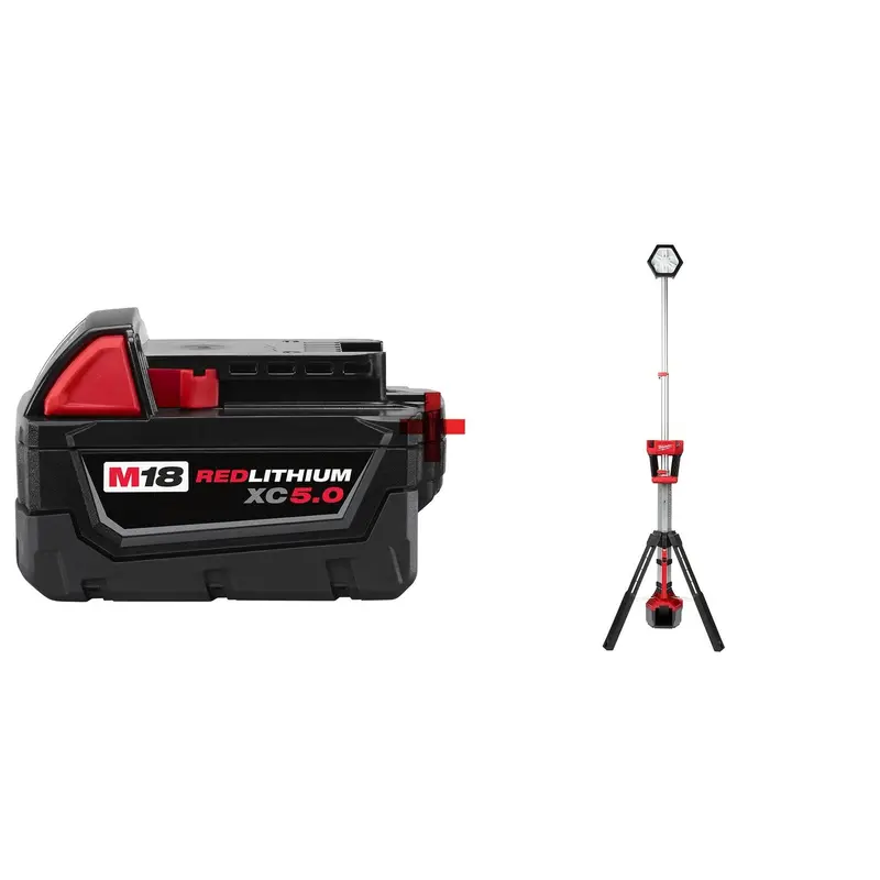 Milwaukee M18 Cordless / Corded ROCKET 2500-Lumen Tower Light and 5.0Ah Battery Pack