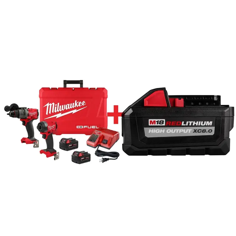 Milwaukee M18 FUEL 1/2-in. Hammer Drill and 1/4-in. Hex Impact Driver Combo Kit with 8.0Ah Battery
