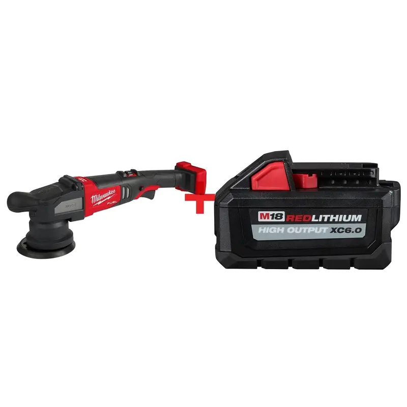 Milwaukee M18 FUEL 5-inch 15mm Random Orbital Polisher and XC 6.0Ah Battery Pack