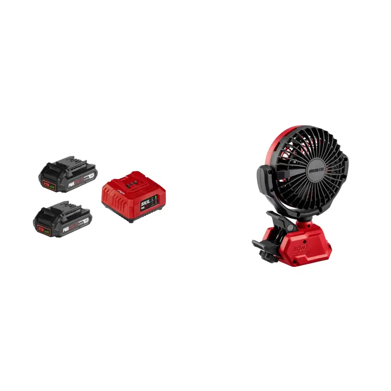 SKIL MULTIVOLT Brushless 4 Inch Clamp Fan with PWR CORE 20 2X2.0Ah Battery and Charger Starter Kit