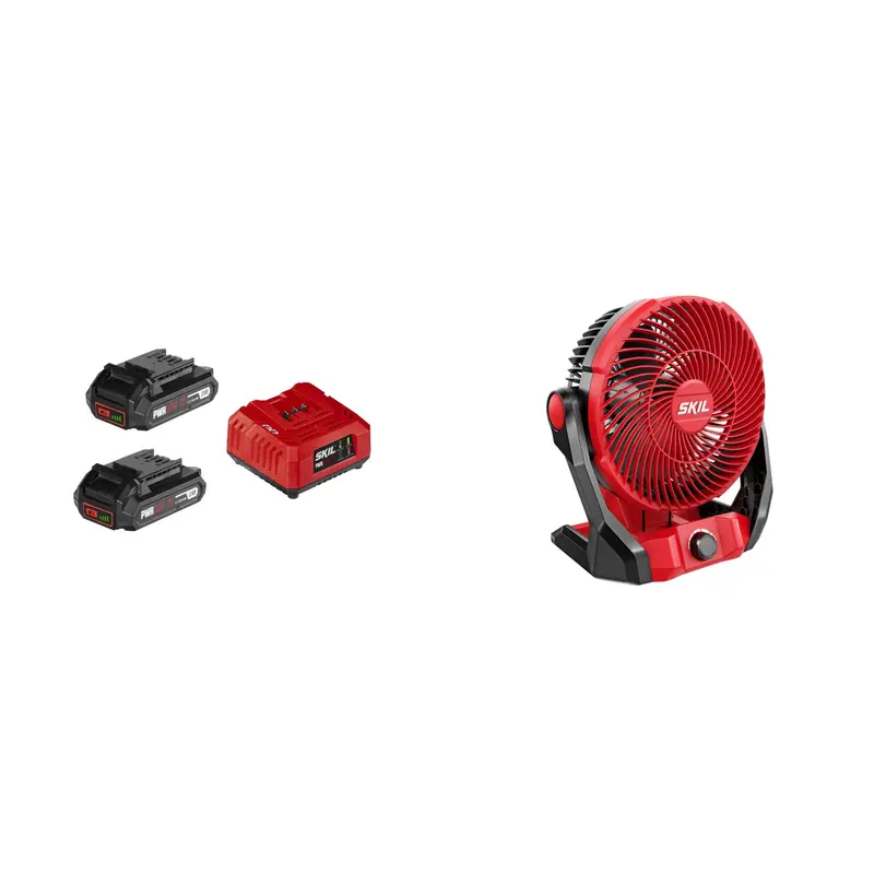 SKIL MULTIVOLT Brushless 7 Inch Fan with PWR CORE 20 2X2.0Ah Battery and Charger Starter Kit