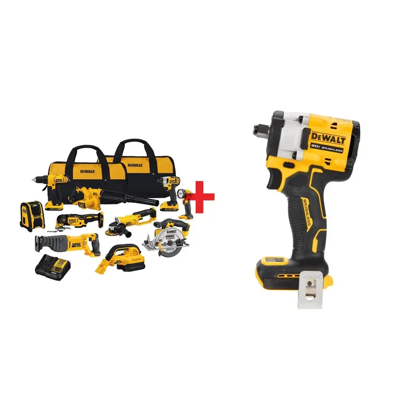 DeWalt 20V MAX 10-Tool Combo 2.0Ah Kit w/ ATOMIC 20V MAX 1/2 in. Impact Wrench with Hog Ring Anvil