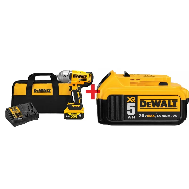 DeWalt 20V MAX XR 1/2" High Torque Impact Wrench 5.0Ah Kit plus 20V MAX 5.0Ah Battery