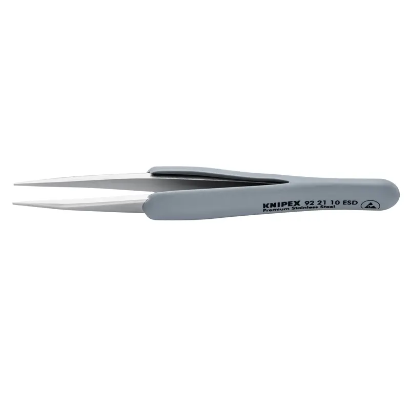 Knipex 92 21 10 ESD Premium Stainless Steel Precision Tweezers-Pointed Tips-ESD Rubber Handles