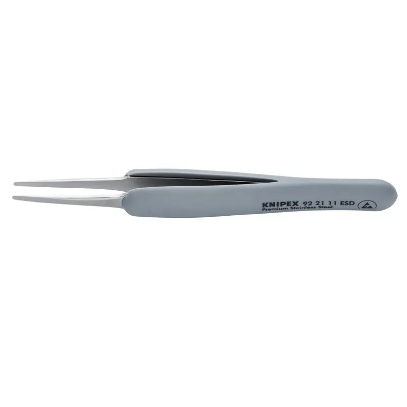 Knipex 92 21 11 ESD Premium Stainless Steel Precision Tweezers-Blunt Tips-ESD Rubber Handles