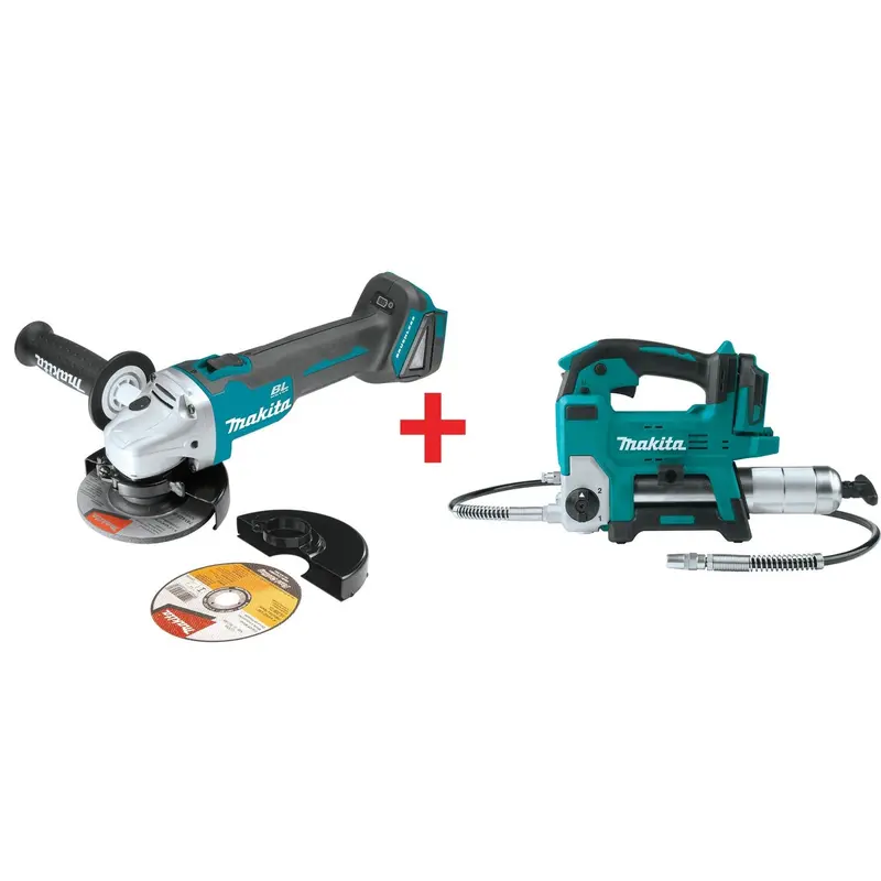 Makita 18V LXT Brushless Cordless 4-1/2 / 5" Cut-Off/Angle Grinder and Grease Gun Kit (Bare Tools)