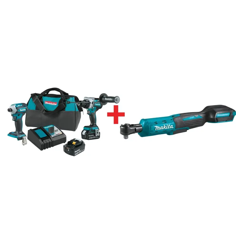 Makita 18V LXT Brushless Impact Driver, Hammer Drill and 3/8-Inch / 1/4-Inch Sq. Drive Ratchet 5.0Ah Combo Kit