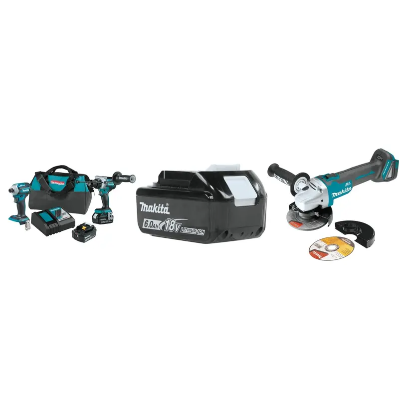 Makita 18V LXT Brushless Impact Driver, Hammer Drill, Cordless 4-1/2 / 5" Cut-Off/Angle Grinder Kit with Battery