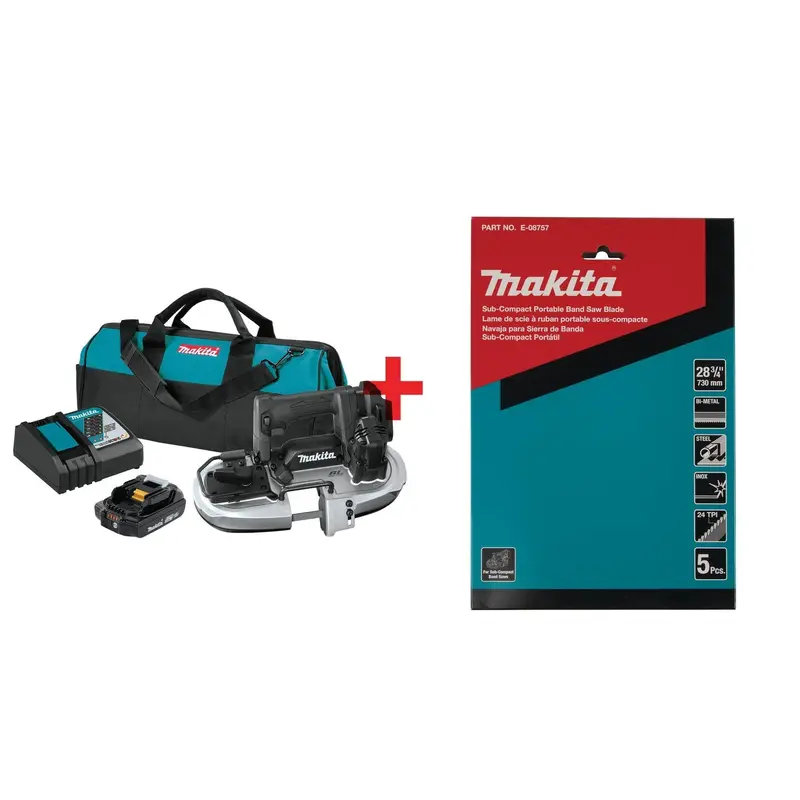 Makita 18V LXT Lithium-Ion Sub-Compact Brushless Cordless Band Saw 2.0Ah Kit plus 28-3/4-Inch 24 TPI Saw Blade, 5-Pack