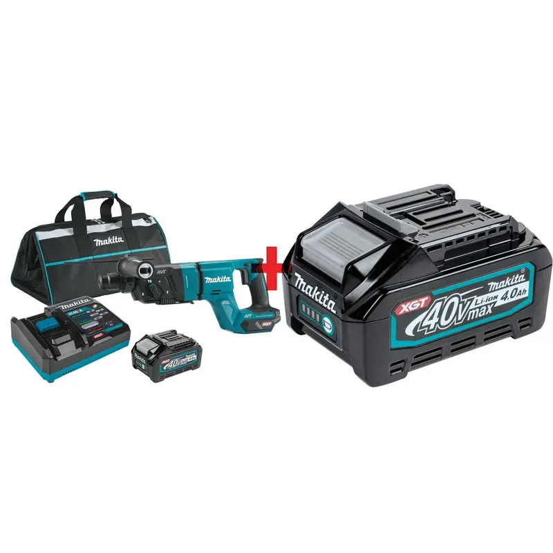 Makita 40V max XGT Brushless Cordless 1-1/8 in. AVT Rotary Hammer (D-Handle) 4.0Ah Battery 2-Pack Kit