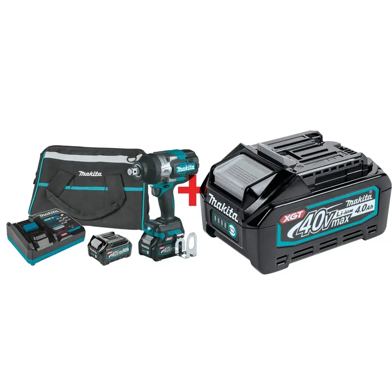 Makita 40V max XGT Brushless Cordless 4-Speed High-Torque 3/4-Inch Square Drive Impact Wrench 2.5Ah 2-Pack Battery Kit plus 4.0Ah Battery