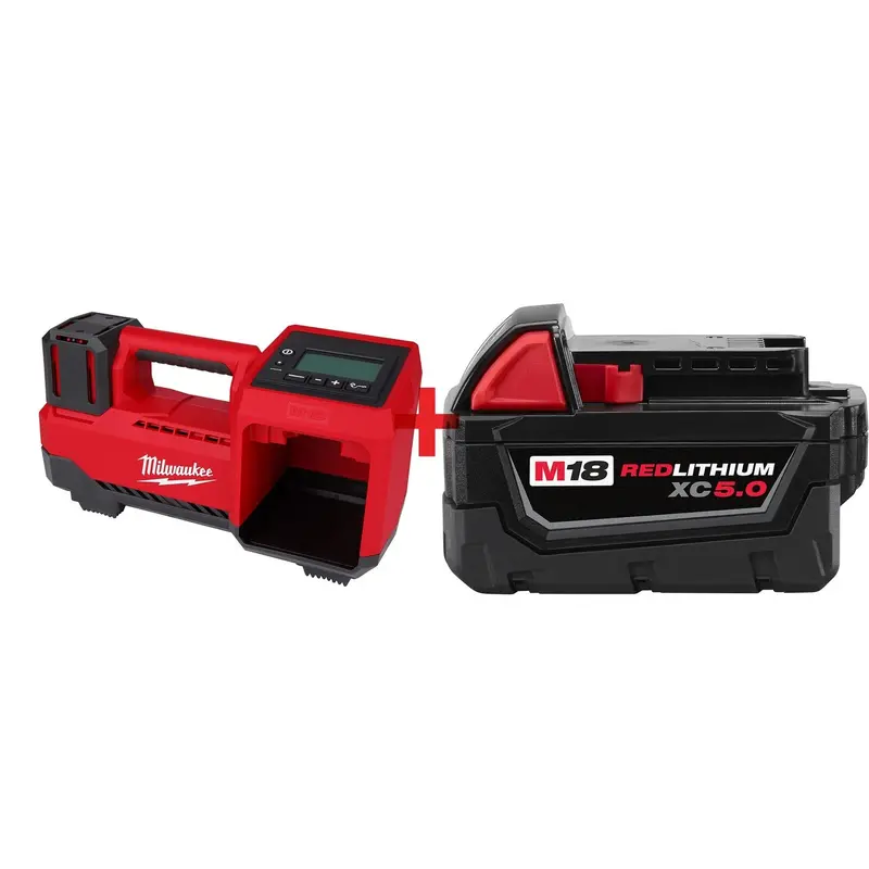 Milwaukee M18 Compact Tire Inflator and 5.0Ah Extended Capacity Battery Pack Kit