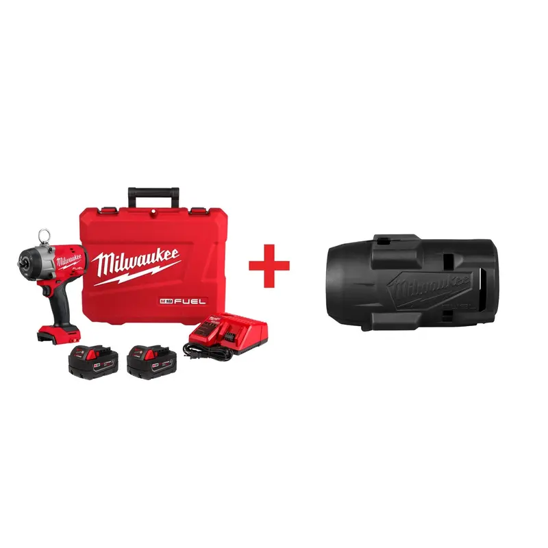 Milwaukee M18 FUEL 1/2" High Torque Impact Wrench w/ Pin Detent 5.0Ah Kit with Protective Boot