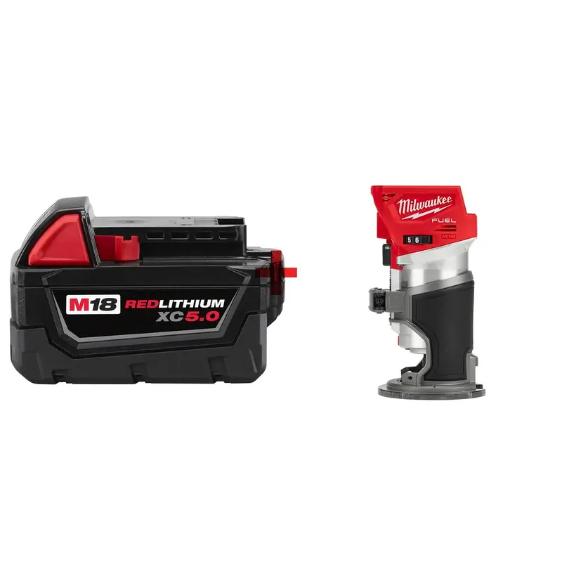 Milwaukee M18 FUEL Brushless Compact Router and XC 5.0Ah Extended Capacity Battery Pack