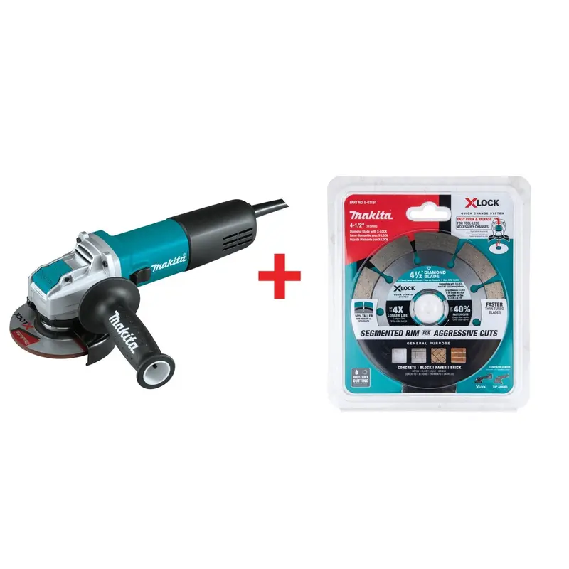 Makita 4-1/2 in. X-LOCK Angle Grinder, with AC/DC Switch and Segmented Diamond Blade