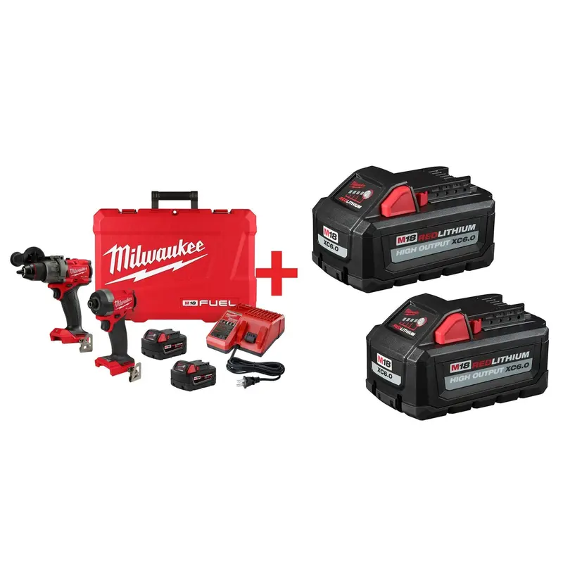 Milwaukee M18 FUEL 1/2-in. Hammer Drill and 1/4-in. Hex Impact Driver Combo Kit with M18 Battery 2-Pack