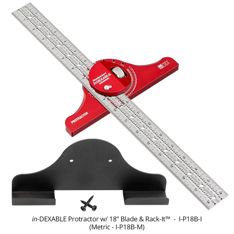Woodpeckers I-P18B-M in-DEXABLE Protractor w/ 450mm Blade and Rack-It