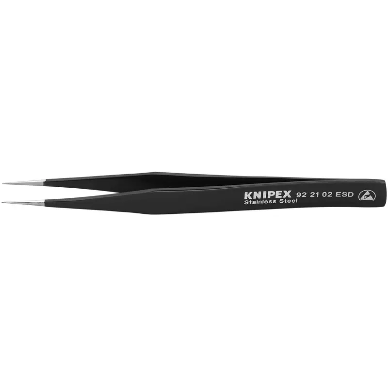 Knipex 92 21 02 ESD Stainless Steel Gripping Tweezers-Pointed Tips-ESD