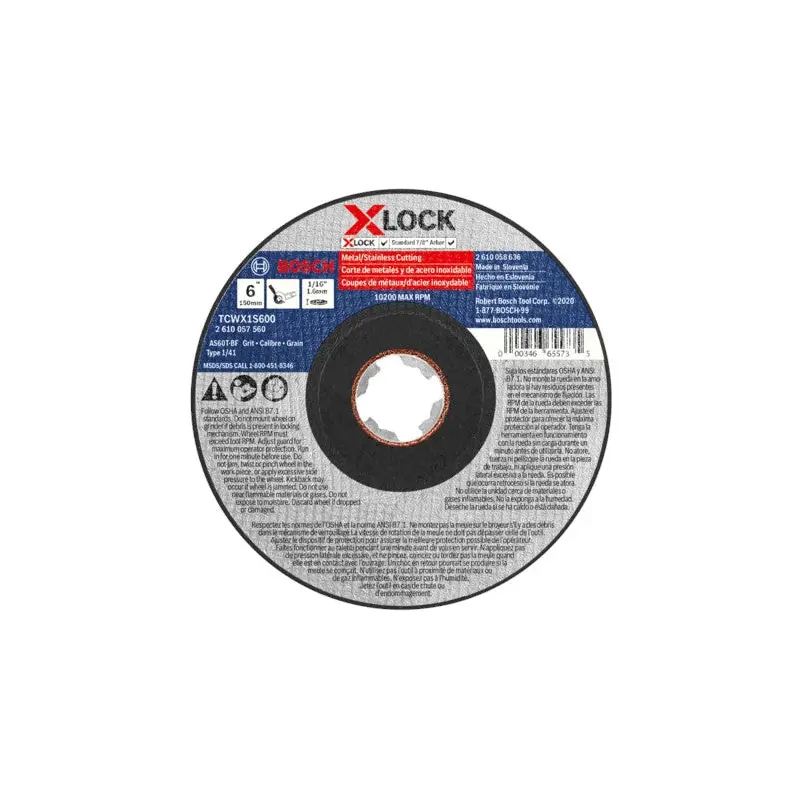 Bosch TCWX1S600 6 in. x 1/16 in. X-LOCK Arbor Type 1A (ISO 41) 60 Grit Fast Metal/Stainless Cutting Abrasive Wheel (PROMO)
